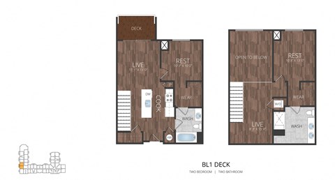 Floor plan for 2 beds, 2 baths, 1131 sqft